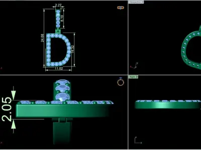 Alphabet D-letter single row pendant 3D print model