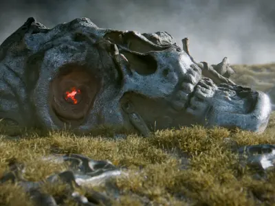 Robot Head Buried Scene Low-poly 3D model