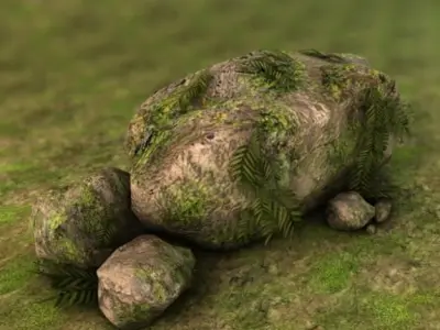 Mossy rocks and plants 3D model