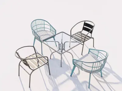 Modern Outdoor Wire Mesh Patio Chair Set 3D model