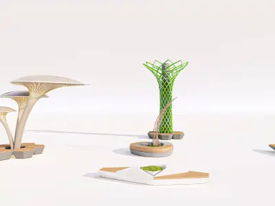 Parametric Organic Outdoor Seating and Shade Collection Low-poly 3D model