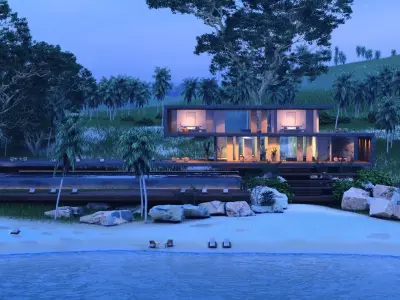 Folding modern architecture beach house villa vray 3dsmax 3D model