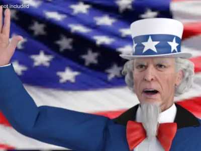  Uncle Sam Speaking Behind USA Flag Podium 