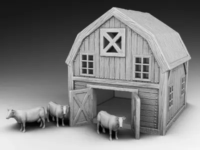 farm with cow 3D print model
