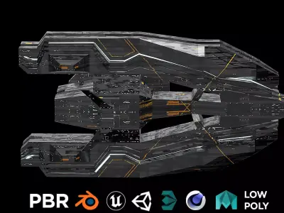 frigate spaceship sci fi low poly 3D Low-poly 3D model