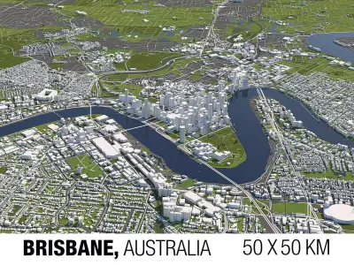 Brisbane Australia 50x50km 3D City Map 3D model