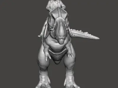 WOLFENSTEIN HITLER ON T-REX MINIATURE MODEL FIGURE SCIFI FANTASY 3D print model