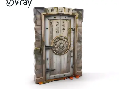 Ancient Wooden Door with Runic Carvings Model Pack Low-poly 3D model