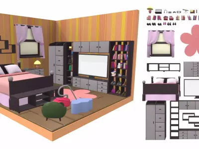 Isometric cartoon bedroom 03 3D model