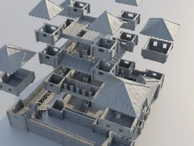 Small Wooden Fort Tabletop Terrain 28 mm 3D print model