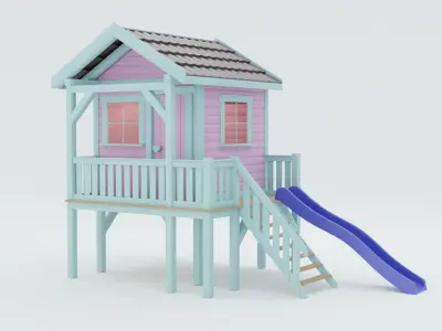 Wooden playhouse with slide 3D model