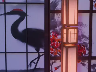 Tall Japanese Andon Floor Lamp Free low-poly 3D model