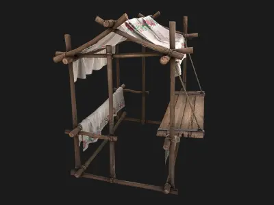 Tent  Ornament Flowers  Low-poly 3D model