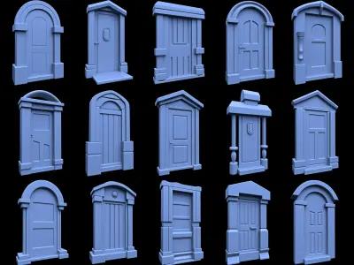 60 Stylized Door Base Mesh pack Low-poly 3D model