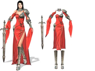 Red Fantasy Full Warrior Outfit Low-poly 3D model