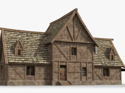 Medieval house x4 Low-poly 3D model