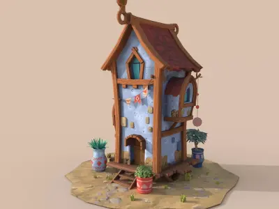 LowPoly Stylized Tall House Low-poly 3D model