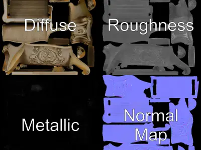 Ornate Stone Bench Model Pack Low-poly 3D model