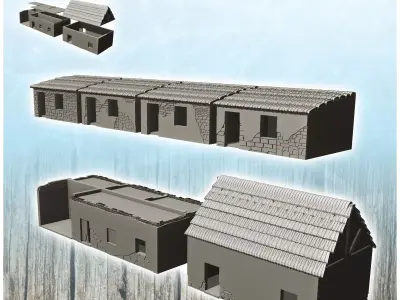 Set of western buildings of the Alamo Fort 3 - Cowboy USA Americ 3D print model