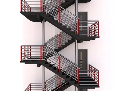 Fire escape metal stairs 3D model
