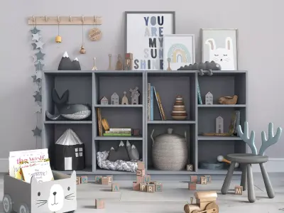 A large set of decor for a nursery in calm colors 3D model