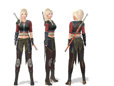 Medieval Warrior Outfit Top Gloves Pants Boots Sword Low-poly 3D model