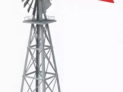 Vintage American Farm Water-Pumping Windmill 3D Model Low-poly 3D model