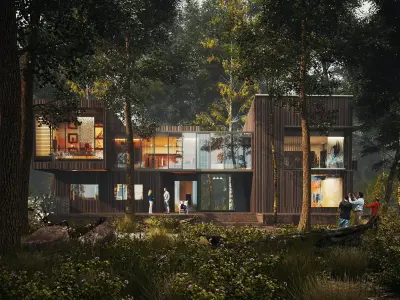 Modern Forest House Architecture Exterior 3D Model Low-poly 3D model