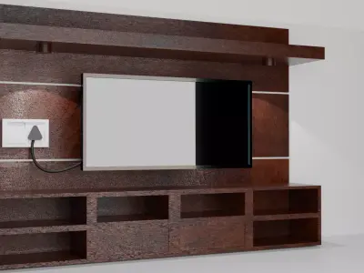 Modern Wooden TV Wall Unit  Low-Poly 3D Model  Low-poly 3D model