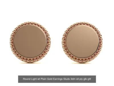 Round Light wt Plain Gold Earrings Studs 3dm stl ply glb gltf  3D Model Pack