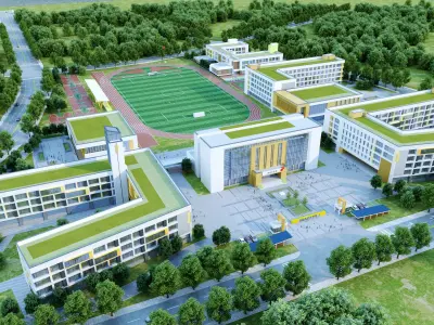 Modern school building 10 Low-poly 3D model