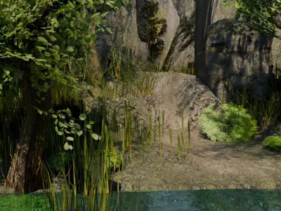 Game Ready Forest Map with LakesPonds and 4 Connected Sectors Low-poly 3D model