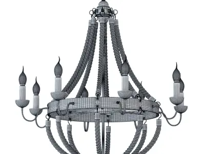 Chandelier Rattan Chandelier Metall 8 Loft Rope Light 3D model