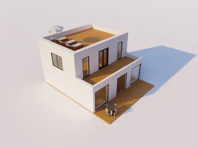 Modern Minimalist Small House with Rooftop Terrace Low-poly 3D model