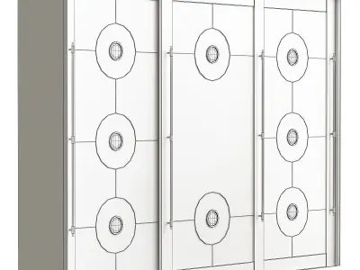 Wardrobe 3d model with glass doors and gold accents Low-poly 3D model