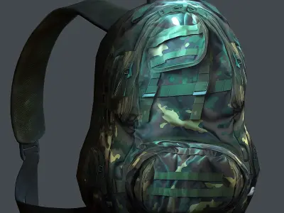 Backpack military combat Black baggage bag luggage Low-poly 3D model