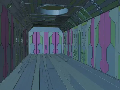 Sci Fi Corridor in Space Low-poly 3D model