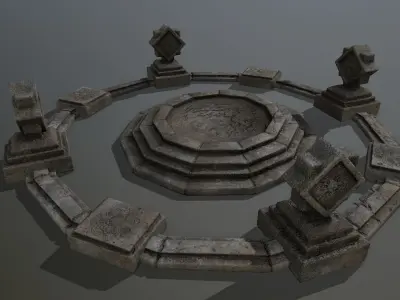 temple 2 circular stone structure Low-poly 3D model