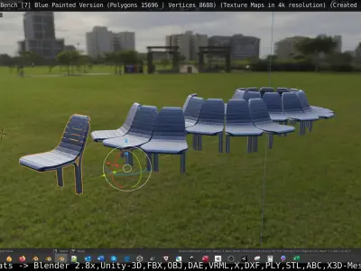  Round Tree Bench - 7 - Blue Painted Version  Low-poly 3D model