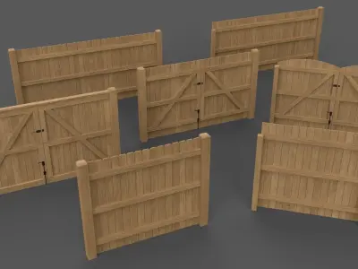 PBR Wood Chain Link Fence For Court D Low-poly 3D model