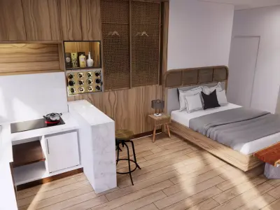 Simple Wood Apartment With Bathroom 3D model