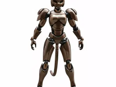 Cybernetic Cat Assassin High-Poly Bronze Mecha Robot Warrior Low-poly 3D model