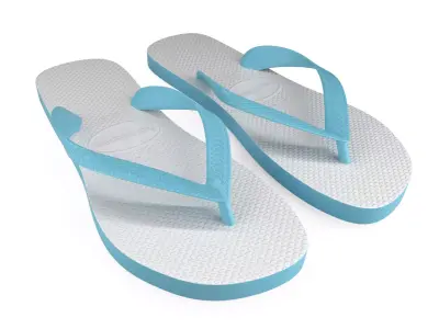 Traditional White and Light Blue Havaianas - Realist Flip Flops Low-poly 3D model