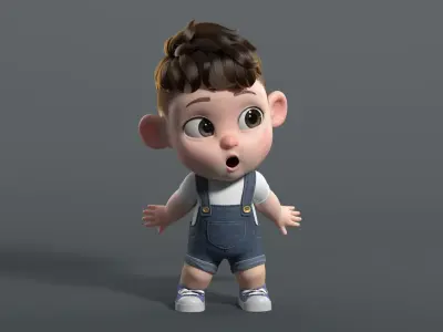 Cute cartoon boy meat toot younger brother 3D model