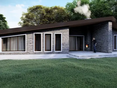 Stone House - Single Story Residential Building Low-poly 3D model