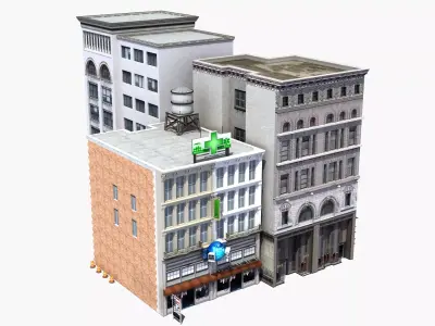 Downtown Stores Low-poly 3D model