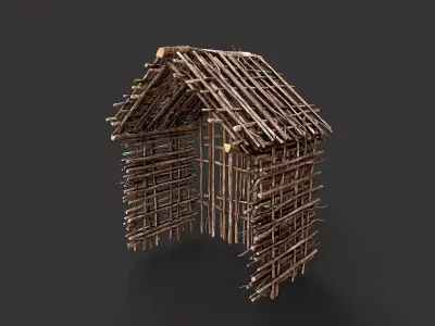Primitive Wood Stick Jungle Shelter 10 Low-poly 3D model
