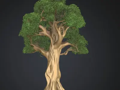 Realistic Stylized Oak with Roots and Branches Low-poly 3D model