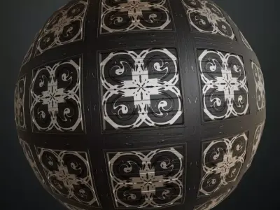 Ornamental Carved Dark Wood Panel PBR Seamless Texture
