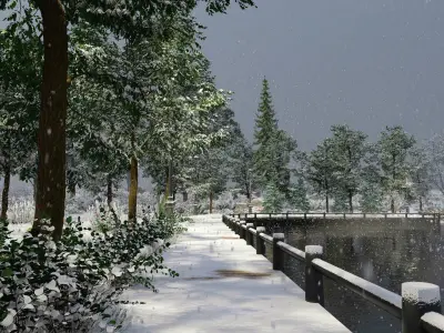 Covered bridge cross four seasons spring summer autumn winter 3D model